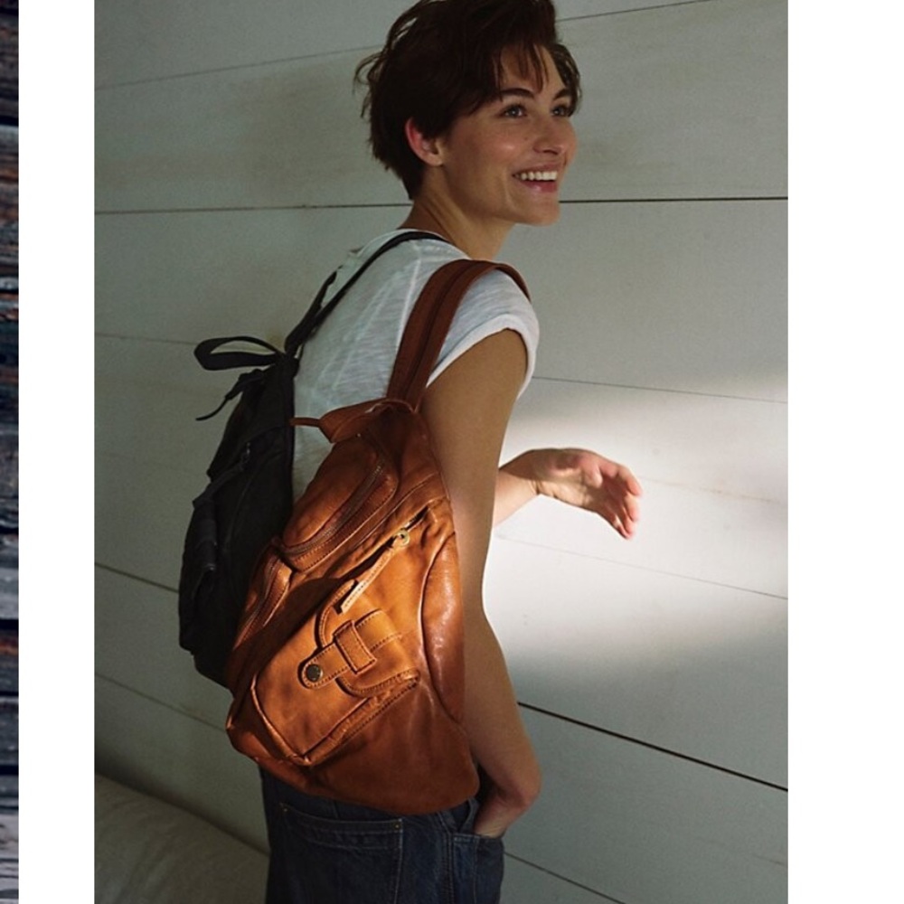 We the free Brown Leather Sling Bag. Backpackck